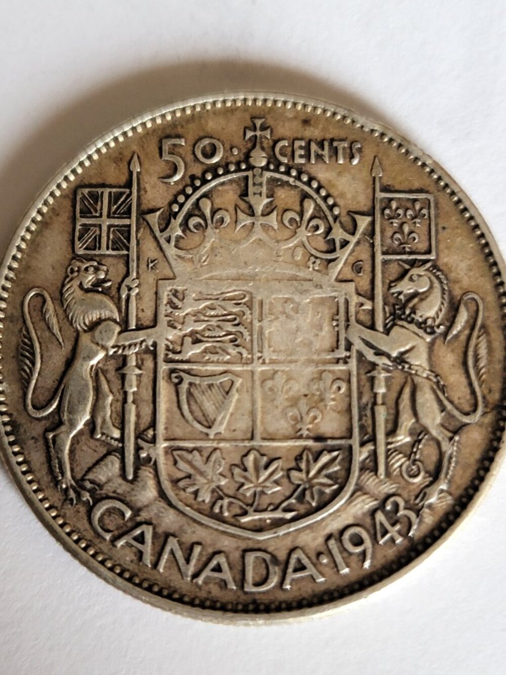Vintage 1943 Canadian 50 Cent Silver Coin